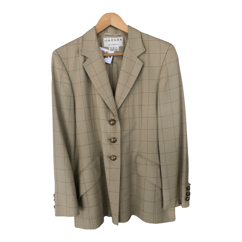 Jaeger Wool and Cashmere Single Breasted Jacket Camel Colour Check UK12 - Ava & Iva