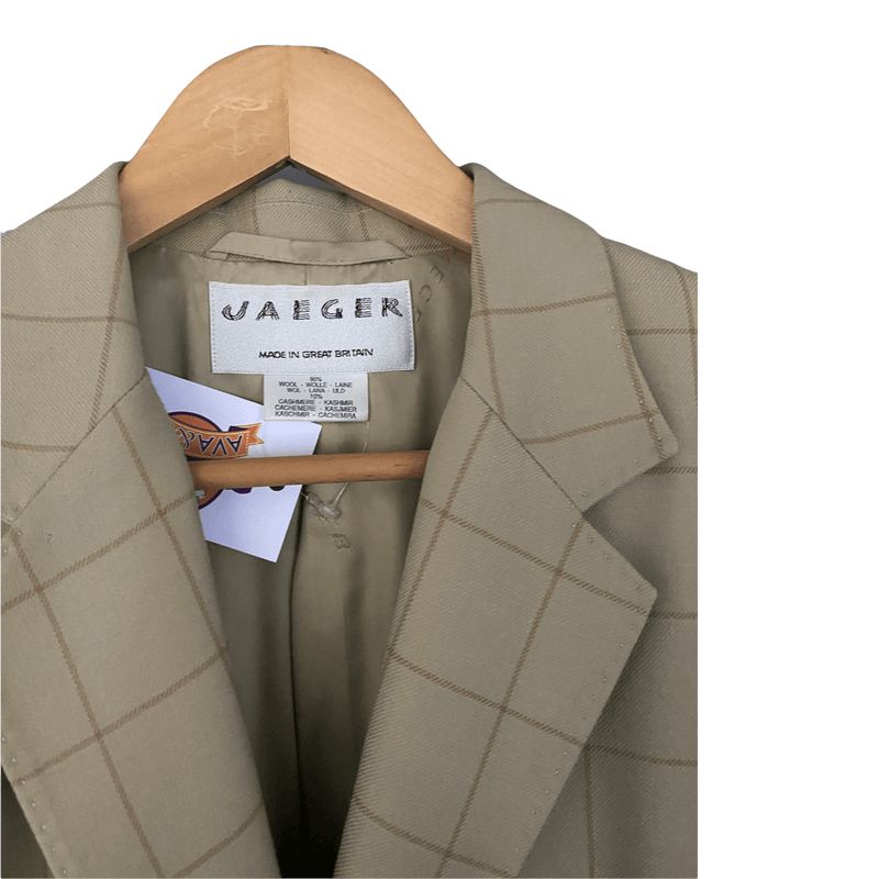 Jaeger Wool and Cashmere Single Breasted Jacket Camel Colour Check UK12 - Ava & Iva