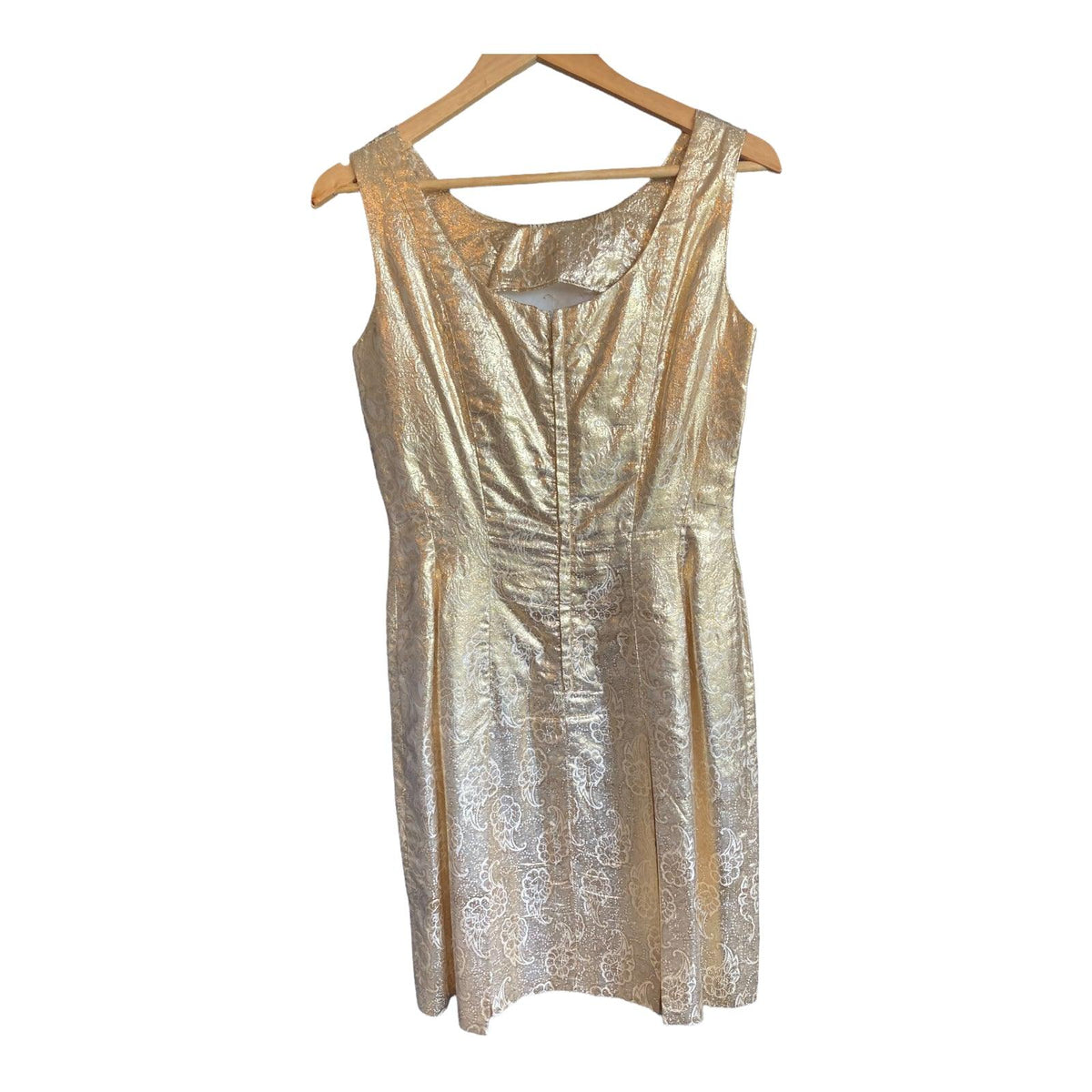 Vintage Gold Sleeveless Cocktail Dress With Matching Fringed Scarf UK Size 10 - Ava & Iva