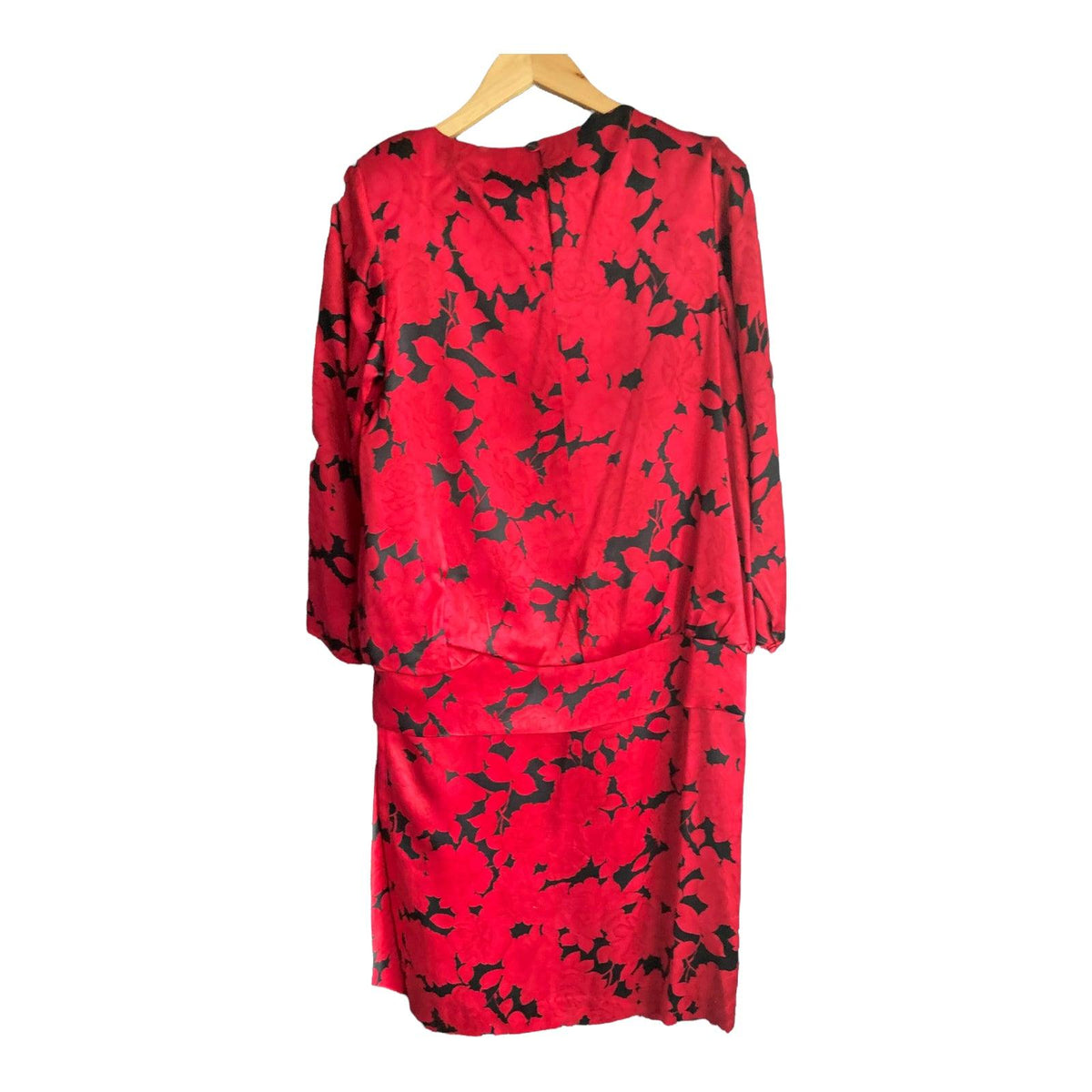 Monte Carlo Silk Red And Black Floral Long Sleeved Dress UK Size 10 - Ava & Iva