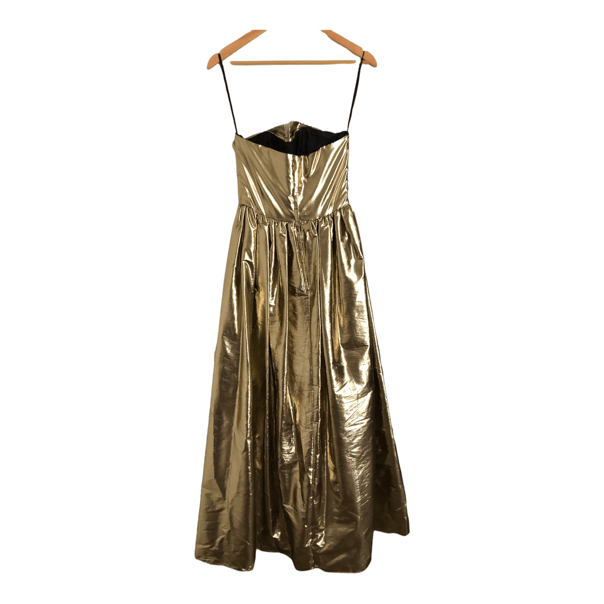 Trina Lewis & Marjon Couture Vintage Sleeveless Strapless Evening Bow Dress Foil Gold S UK Size 8 - Ava & Iva