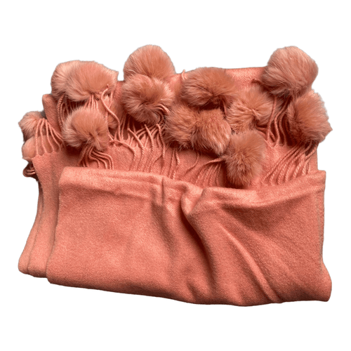 Peach Coloured Scarf with Pom Pom Tassles - Ava & Iva