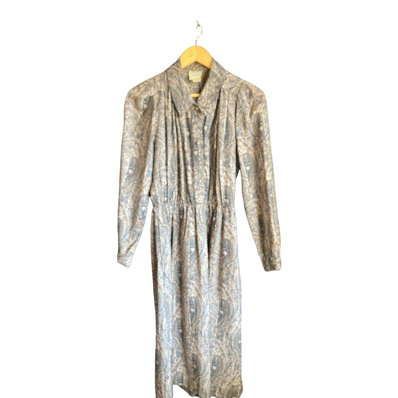 Liberty Wool Grey Paisley Long Sleeve Dress UK Size 14 - Ava & Iva