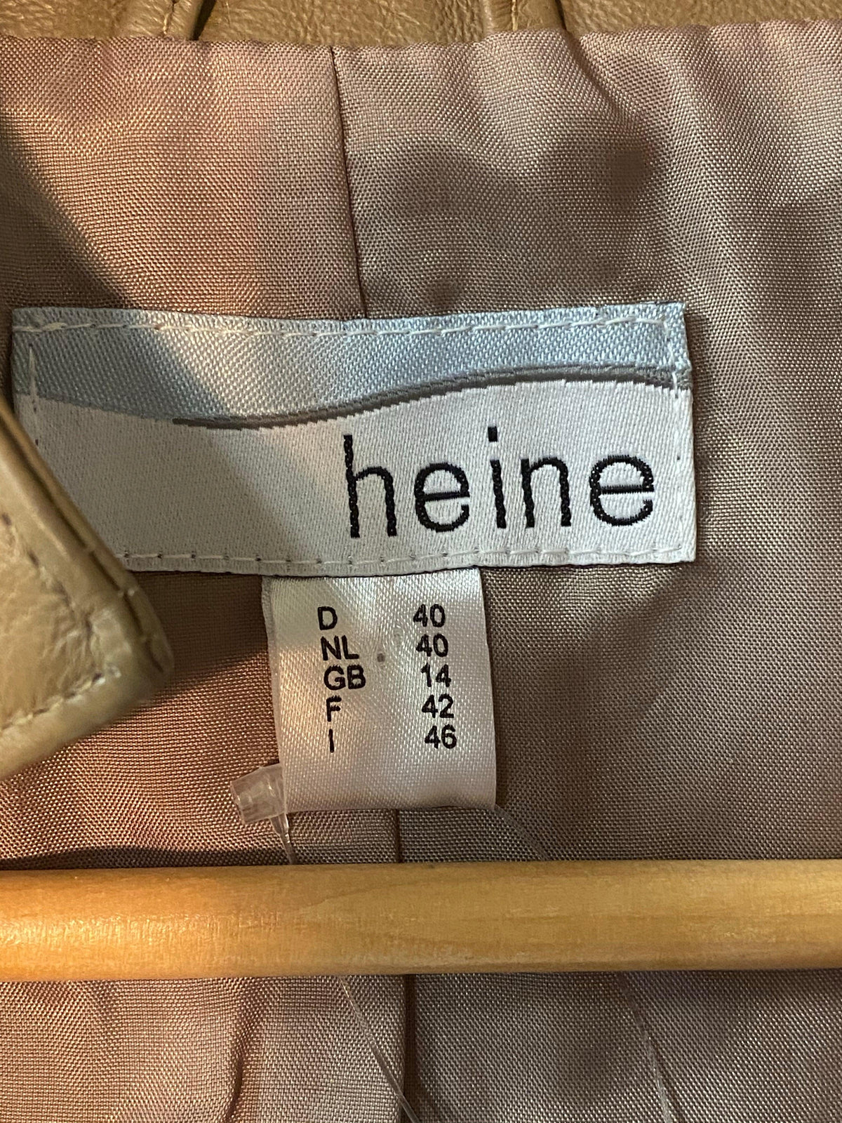 Heine Leather Jacket with Embroidered Panels & Pockets Taupe UK Size 14 - Ava & Iva