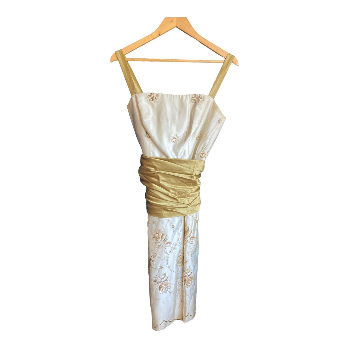 Harrods Cream And Gold Sleeveless Cocktail Dress UK Size 10 - Ava & Iva