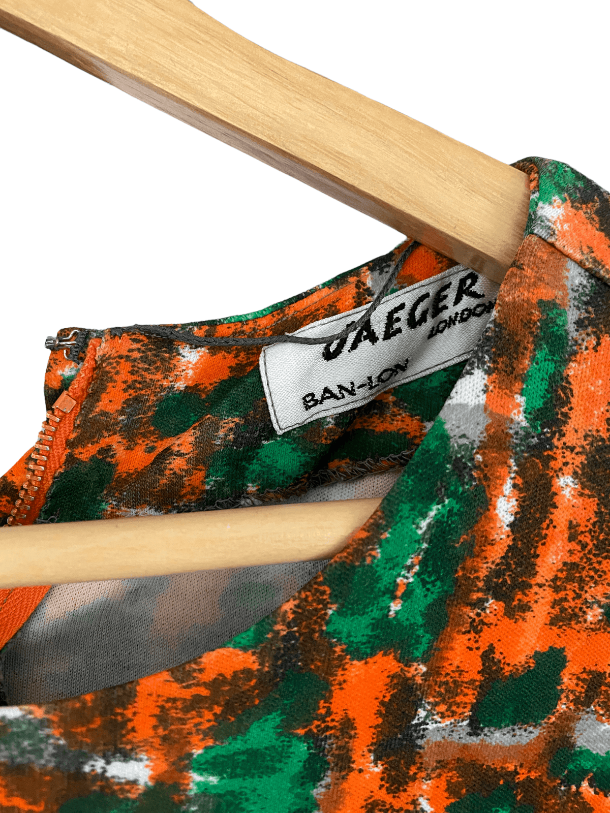 Jaeger Vintage 1960's Ban-Lon Sleeveless Dress Abstract Orange and Green Print UK Size 10 - Ava & Iva