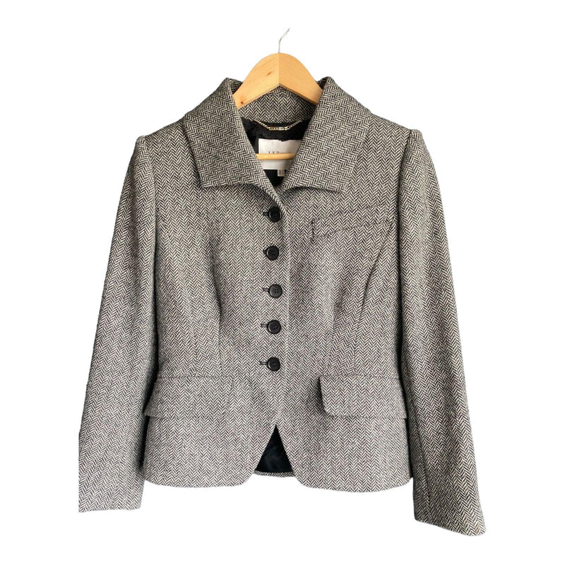 L.K. Bennett Wool Herringbone Black And White Skirt Suit Jacket Size 14 Skirt Size 12 - Ava & Iva