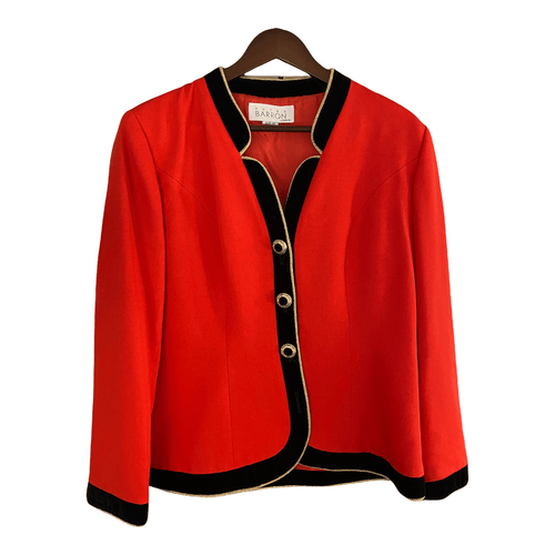 Peter Barron Vintage Military Style Red Jacket Red with Black Velvet Edges. UK Size 16 - Ava & Iva