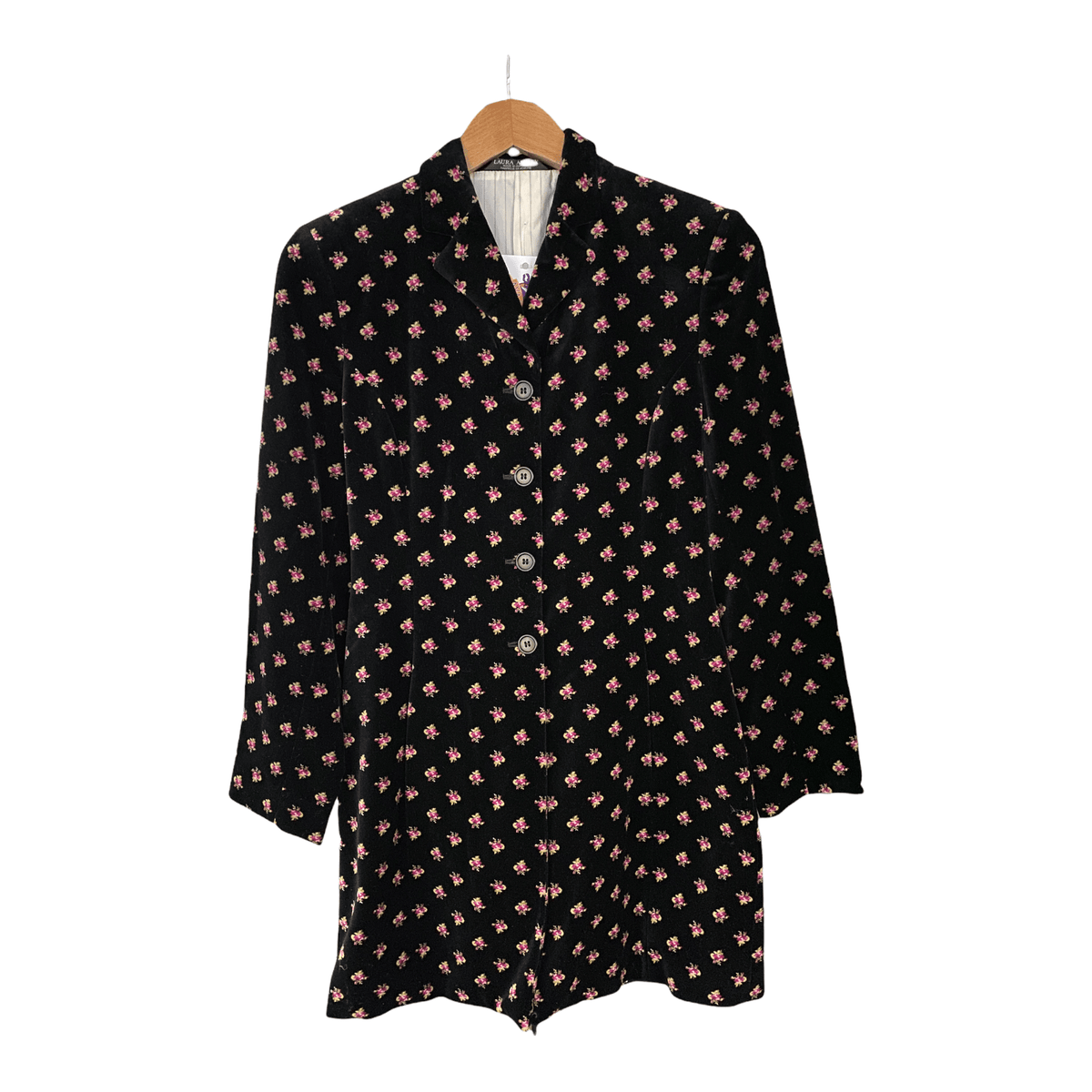 Laura Ashley Black anf Floral APttern Velvet Coat UK Size 8 - Ava & Iva