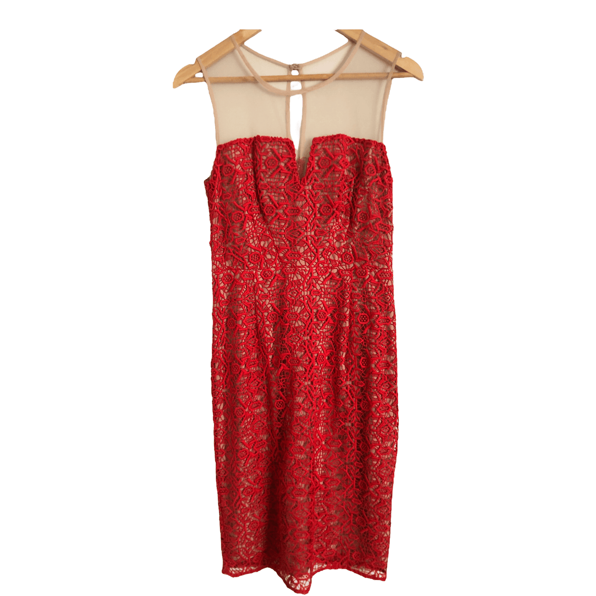 Alice by Temperley 100% Cotton Sleeveless Lace Guipure Designer Midi Dress Red Nude UK Size 12 - Ava & Iva