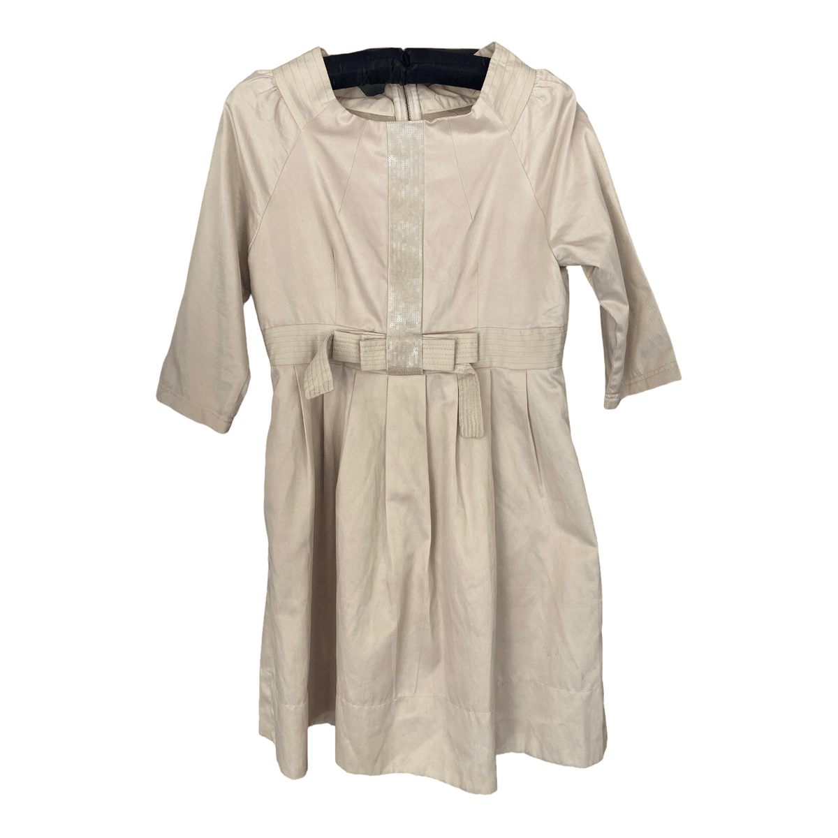 Chloe Silk Short Sleeve Knee Length Dress with Bow Detail Cream Size M (UK Size 10/12) - Ava & Iva