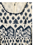 Vintage Unbranded Cotton 3/4 Sleeve Boho Festival Maxi Dress Navy Blue White Block Print UK Size 10-12 - Ava & Iva