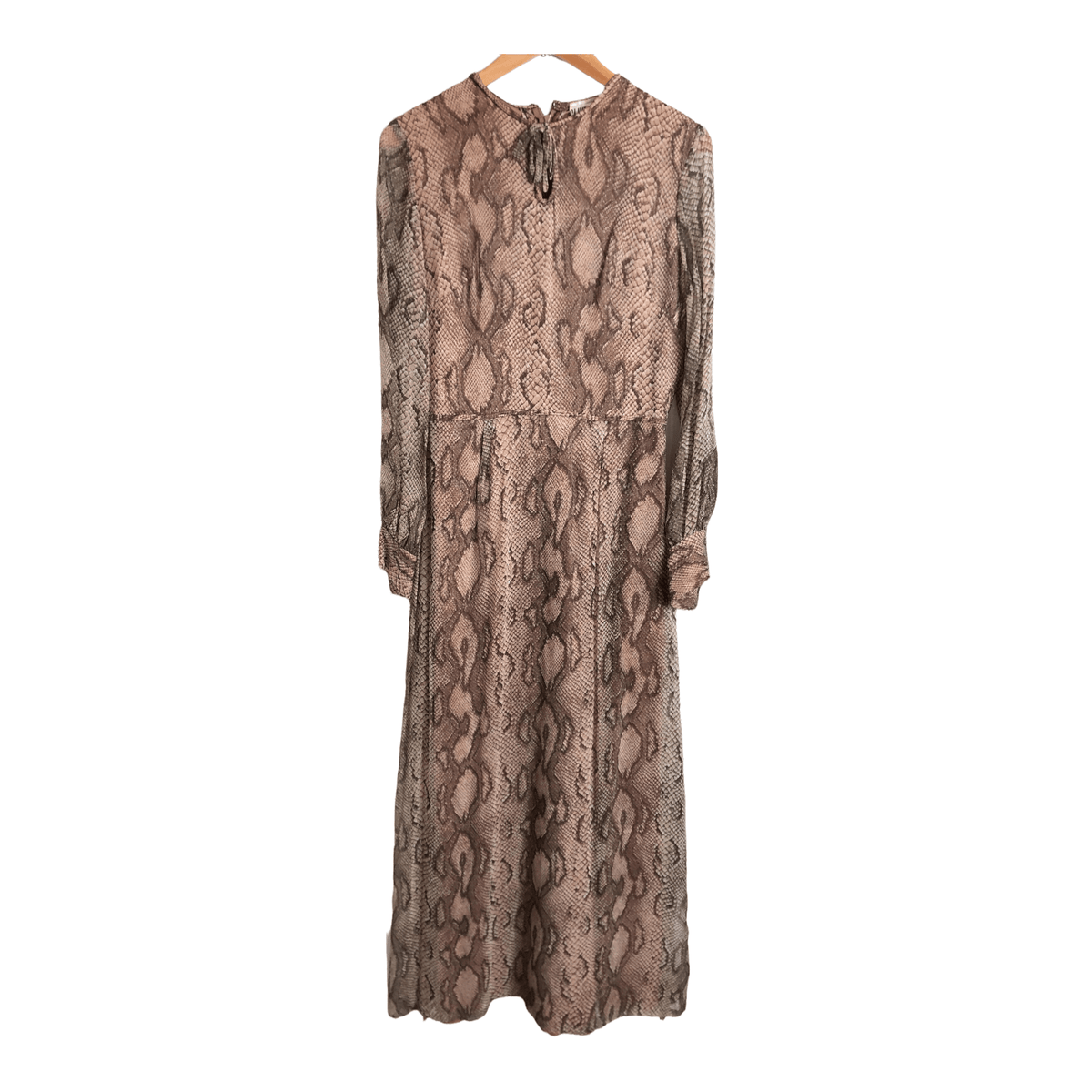 Clive Byrne Vintage Long Sleeve Maxi Dress Brown Snake Print UK Size 12 - Ava & Iva