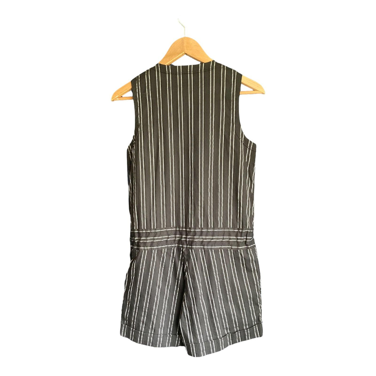 Vivienne Tam Black and Silver Striped Sleeveless Playsuit Size 4 UK Size 8/10 - Ava & Iva