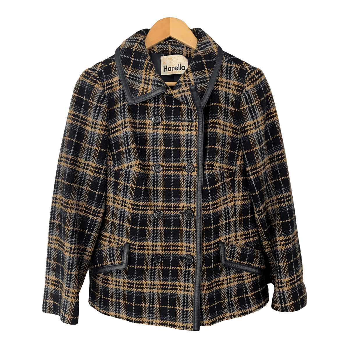 Harella Vintage Short Coat Wool Blue Tartan Pattern UK SIze  12 - Ava & Iva