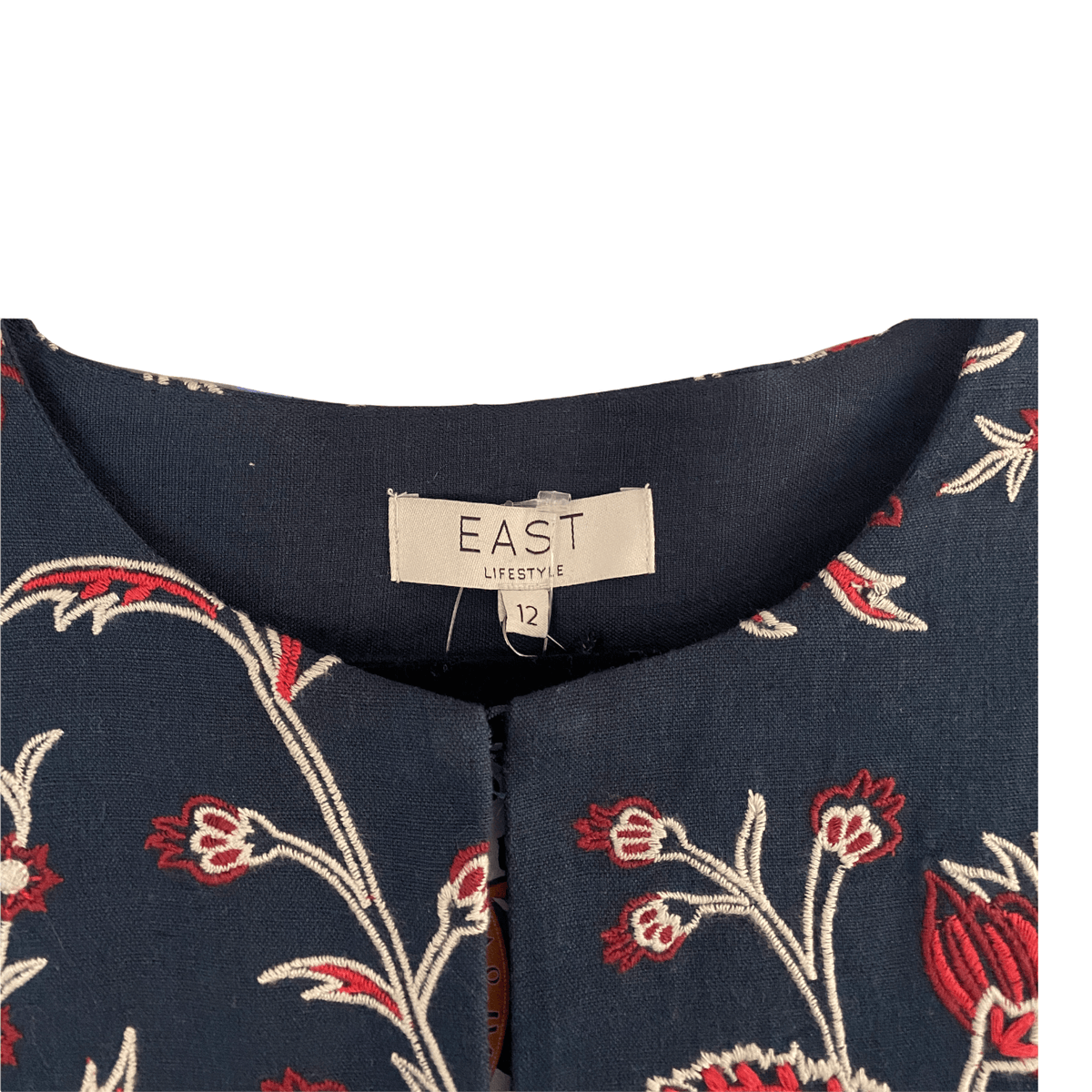 East Cotton Blue Embroidered Cropped Jacket with Tag RRP £279.00 UK Size 12 - Ava & Iva