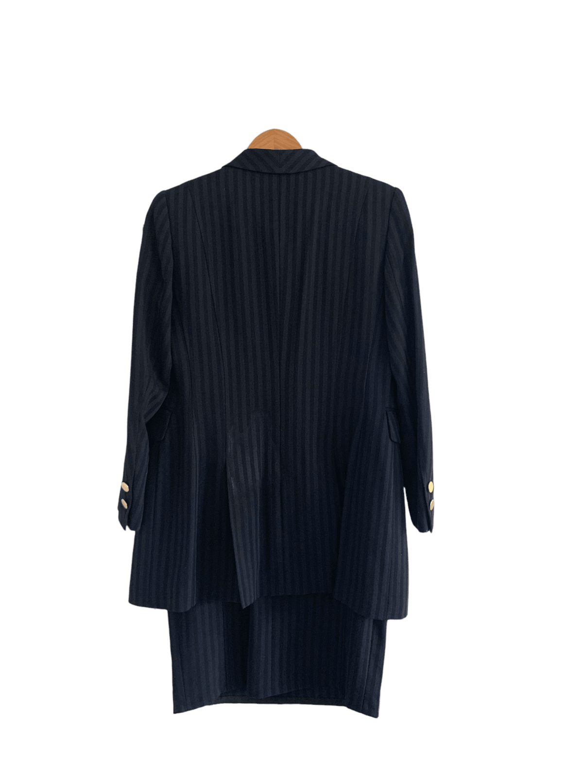 Rena Lange Wool Pinstripe Dress and Long Jacket Navy UK Size Medium - Ava & Iva