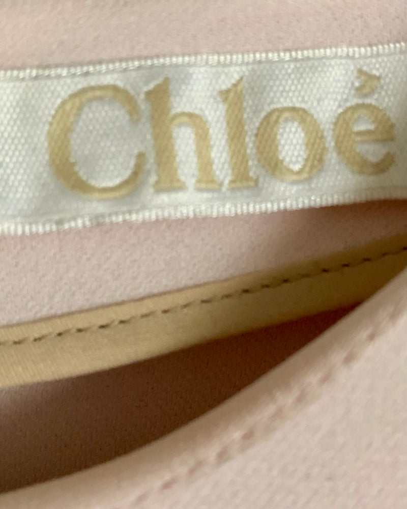 Chloe Designer Crepe Long Sleeve Flounce Midi Dress Pale Pink UK Size 10 - Ava & Iva