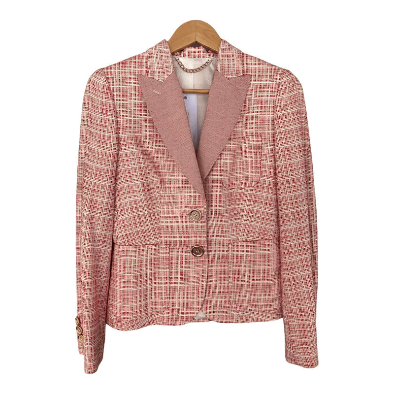 DAKS Red and Cream Check Silk and Cotton Mix Jacket UK SIze 8 - Ava & Iva