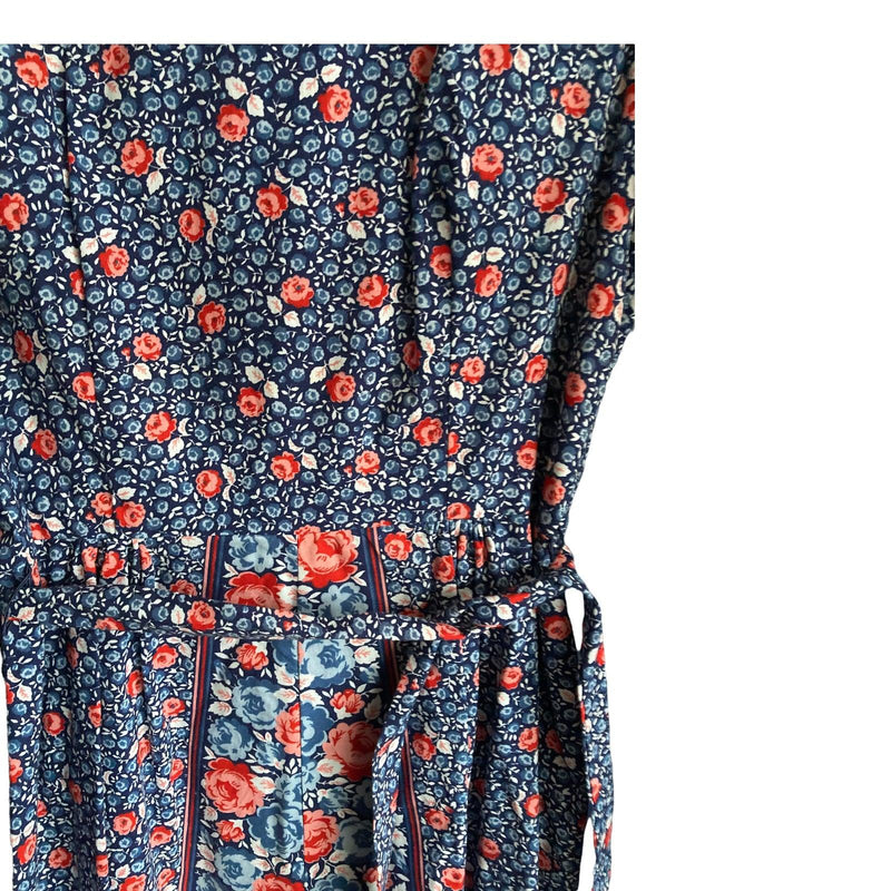 Vintage Cotton Blue And Pink Floral Sleeveless Dress UK Size 10 - Ava & Iva