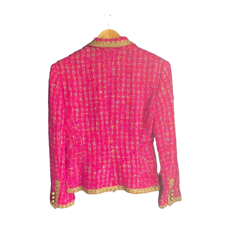 Chris Clyne Wool Cerise Pink Multi-Coloured Skirt Suit UK Size 12 - Ava & Iva
