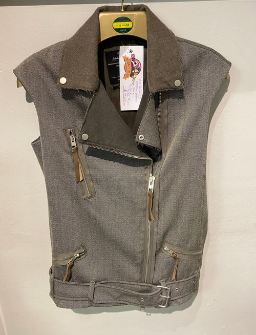 All Saints Gilet Waistcoat Brown Fleck Pockets & Zip Detail UK Size 8 - Ava & Iva