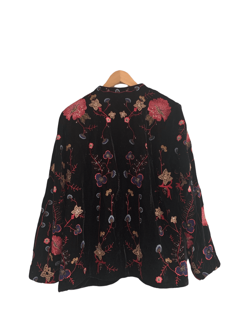 Ett:twa by Anthropologie Embellished and Embroidered Jacket Black Floral Detail Size Large - Ava & Iva