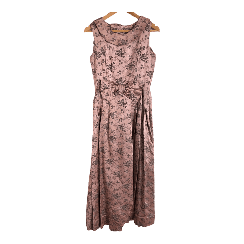 Unbranded Vintage Satin Brocade Sleeveless Evening Gown Maxi Dress Lilac Black Floral Print UK Size 10 - Ava & Iva