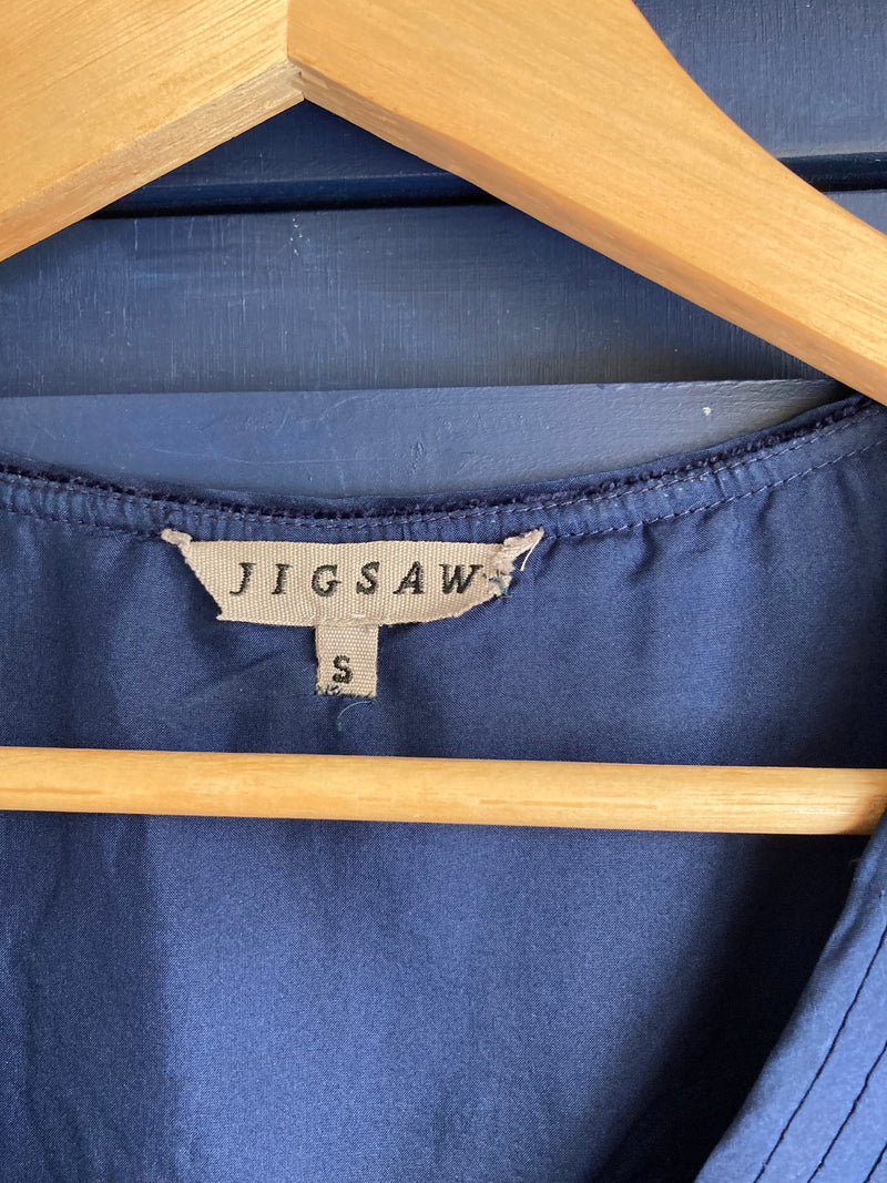 Jigsaw Silk Trimmed Navy Long Sleeved Dress UK Size Small - Ava & Iva