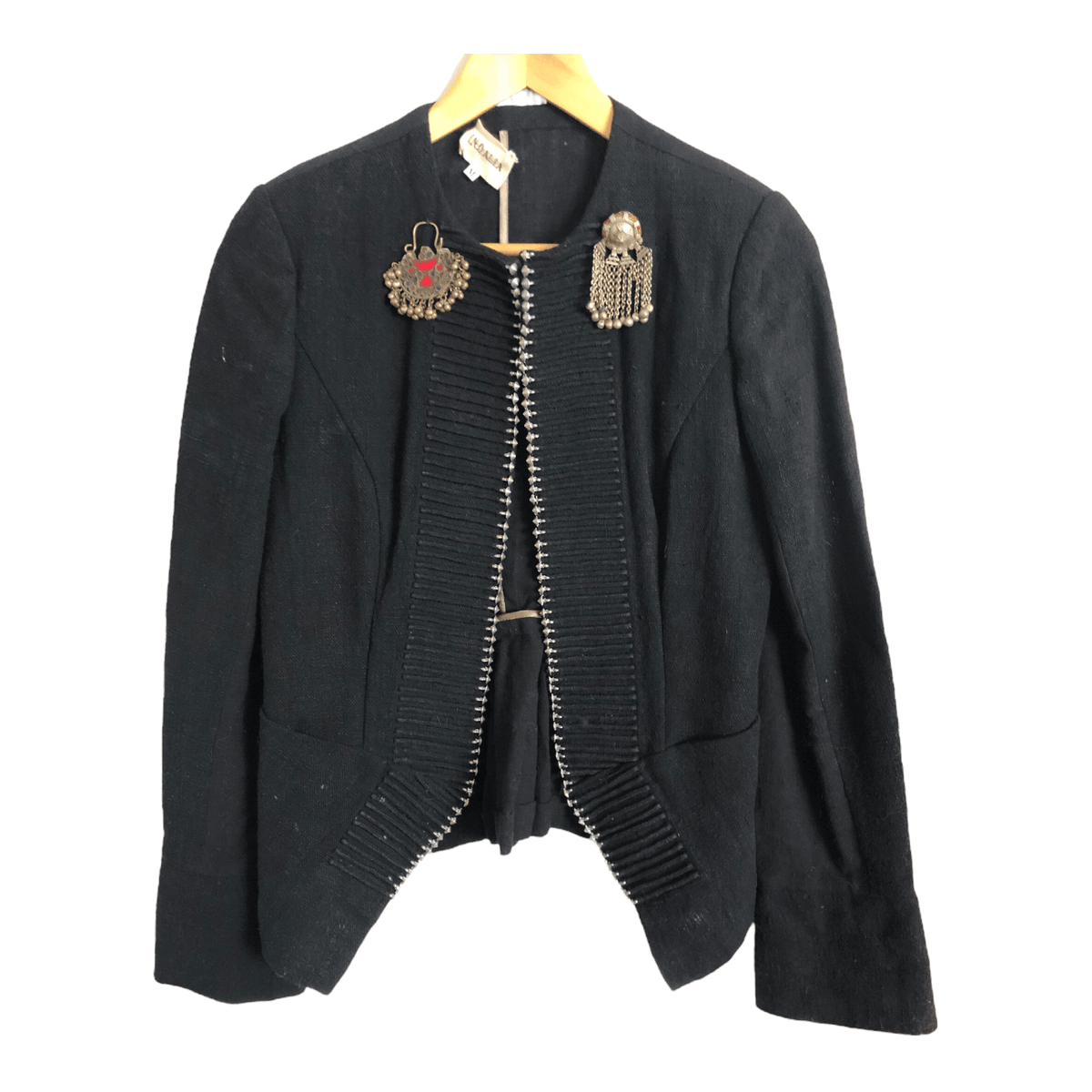 Indalla Cotton Day Evening Jacket Black Embellished Size M - Ava & Iva