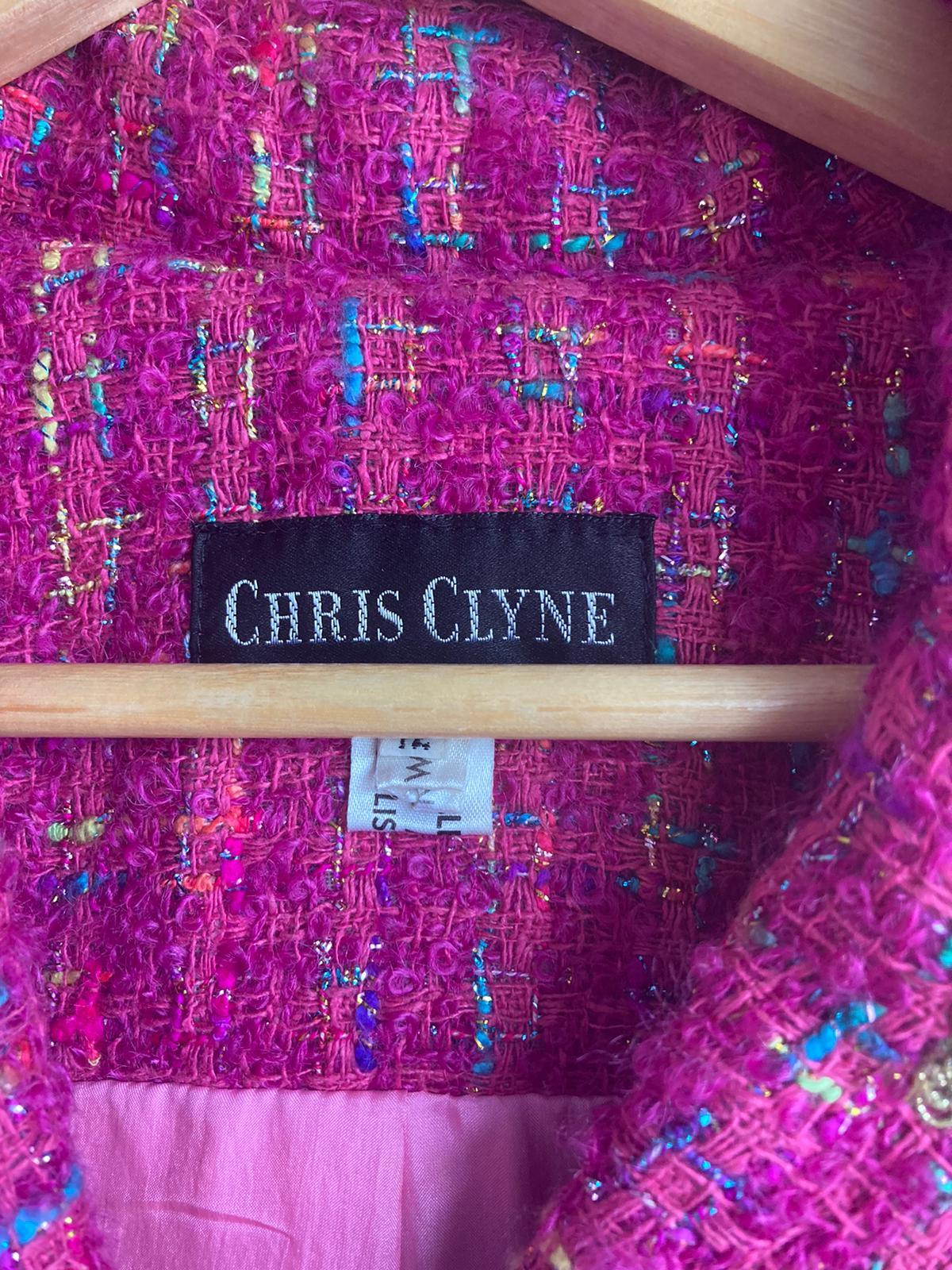 Chris Clyne Wool Cerise Pink Multi-Coloured Skirt Suit UK Size 12 - Ava & Iva
