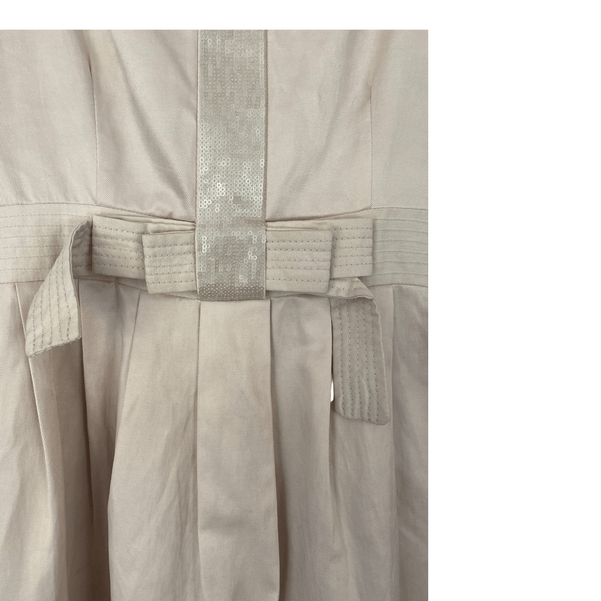 Chloe Silk Short Sleeve Knee Length Dress with Bow Detail Cream Size M (UK Size 10/12) - Ava & Iva