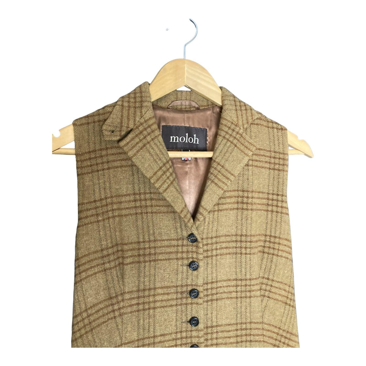 Moloh Wool Mid Brown Checked Sleeveless Dress UK Size 8 - Ava & Iva