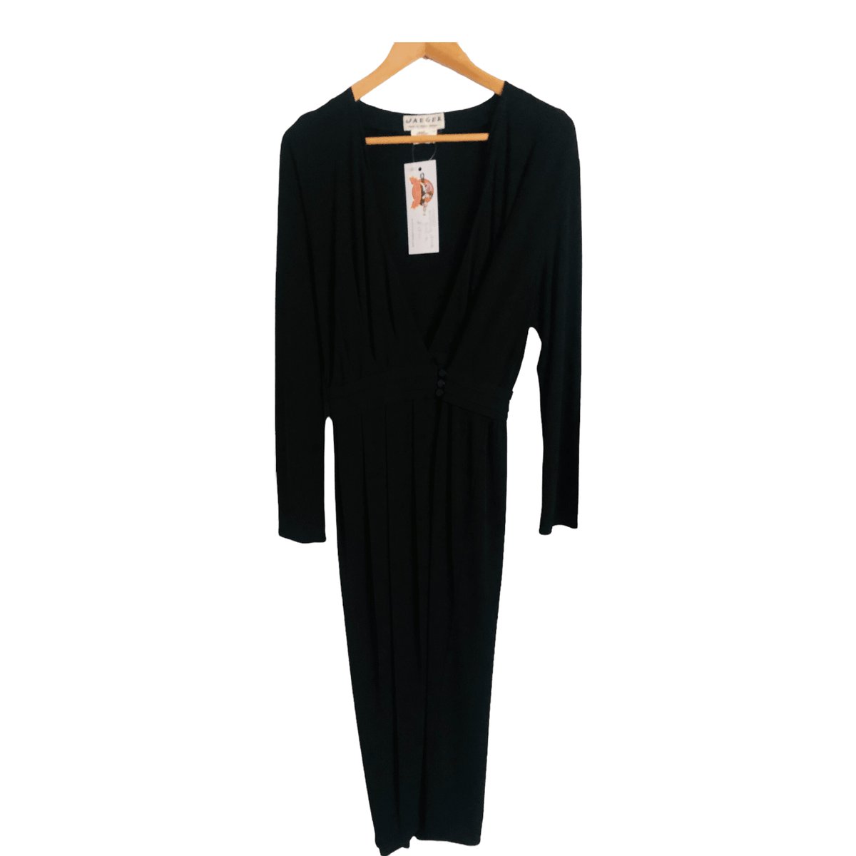 Jaeger Vintage Viscose Long Sleeve Evening Wrap Maxi Dress Black UK Size 12-14 - Ava & Iva