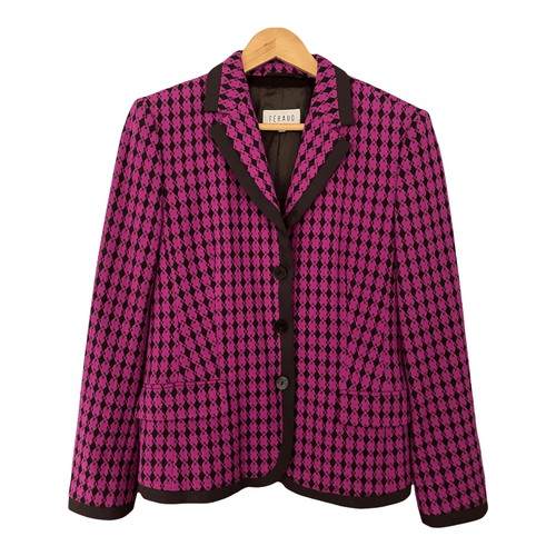 Feraud Wool Mix Jacket.  Purple Diamond Pattern with Black Edging.  Size F40 UK12 - Ava & Iva