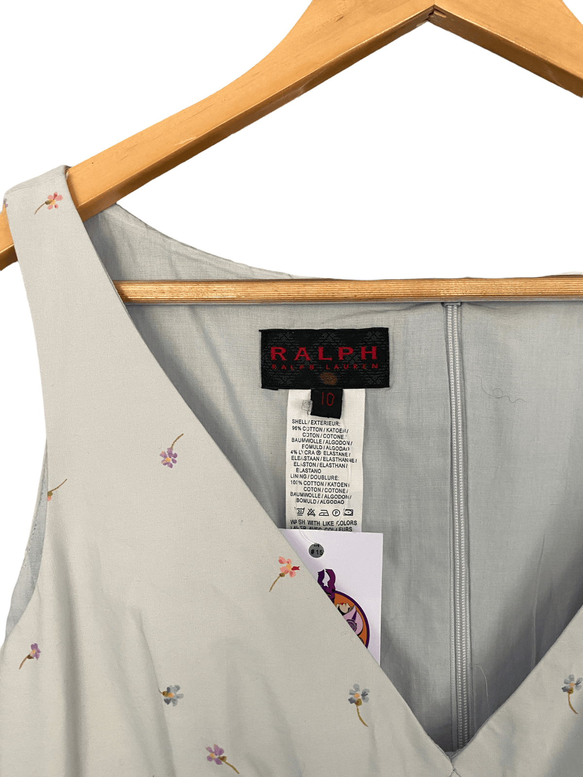 Ralph Lauren V Neck Cotton Dress Pale Blue with Floral Pattern UK size 10 - Ava & Iva