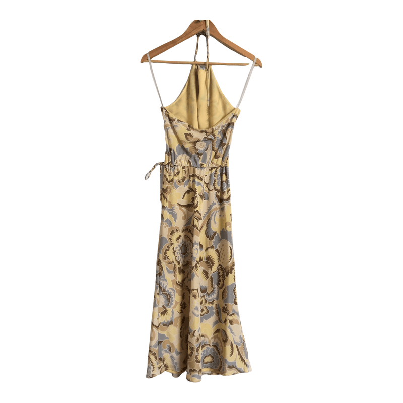 Coast 100% Polyester Sleeveless Halterneck Lemon & Grey Floral Print Dress BNWT UK Size 8 - Ava & Iva