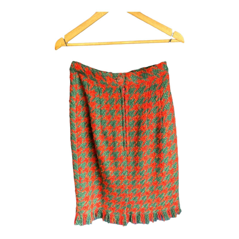 Farideh Wool Red And Green Dogtooth Skirt Suit UK Size 12 - Ava & Iva