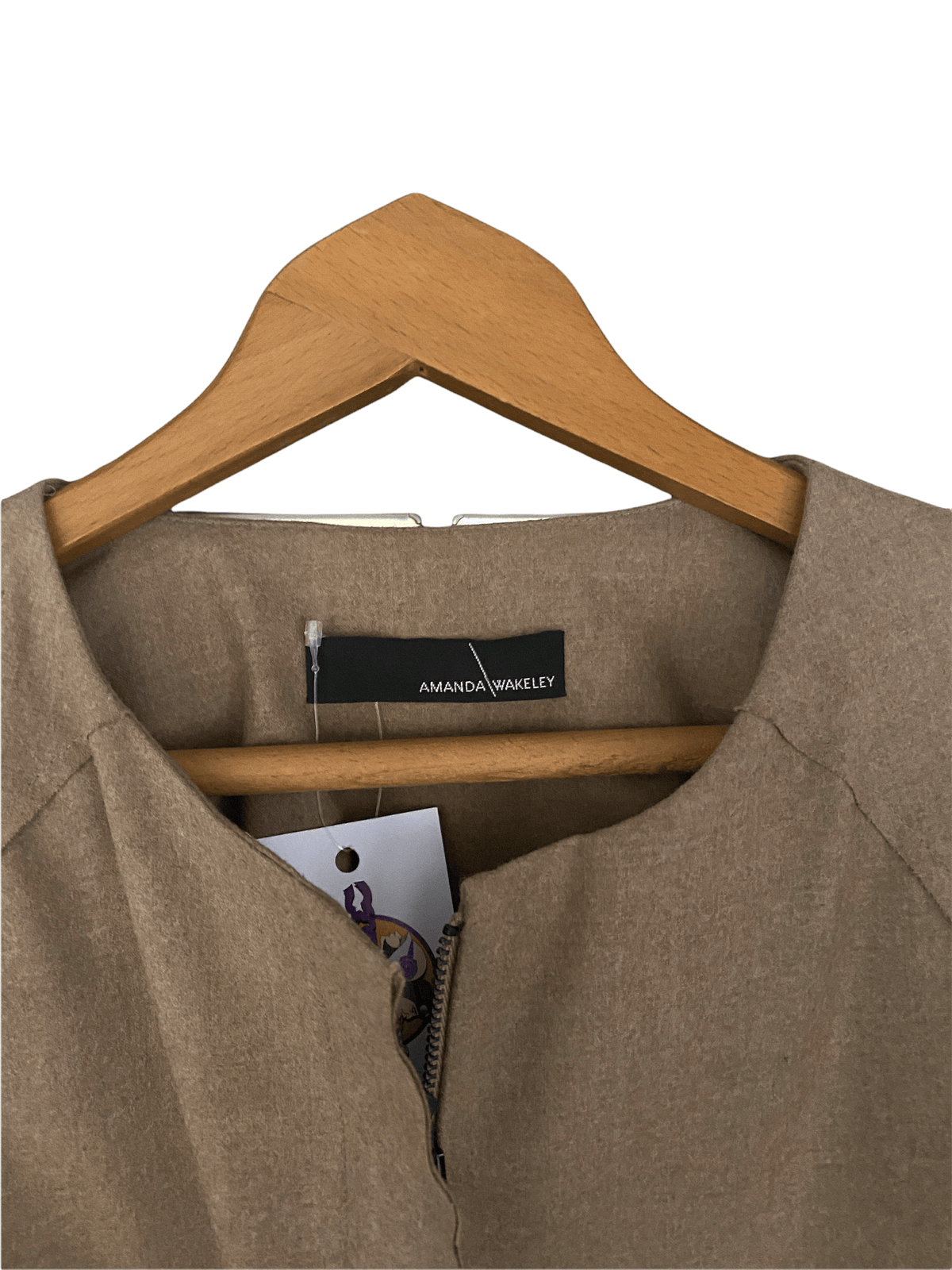 Amanda Wakeley Zip Up Round Neck Wool Jacket Camel UK Size 14 - Ava & Iva