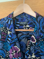 Liberty 100% Wool Shirt Dress Long Sleeve Blue Floral UK Size Medium - Ava & Iva
