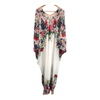 Vintage Designer Genese of London Polyester Sleeveless Kimono Kaftan Maxi Dress White Floral Print w/ Swarovski Bead Embellishments & Tie Belt UK Size S/M - Ava & Iva