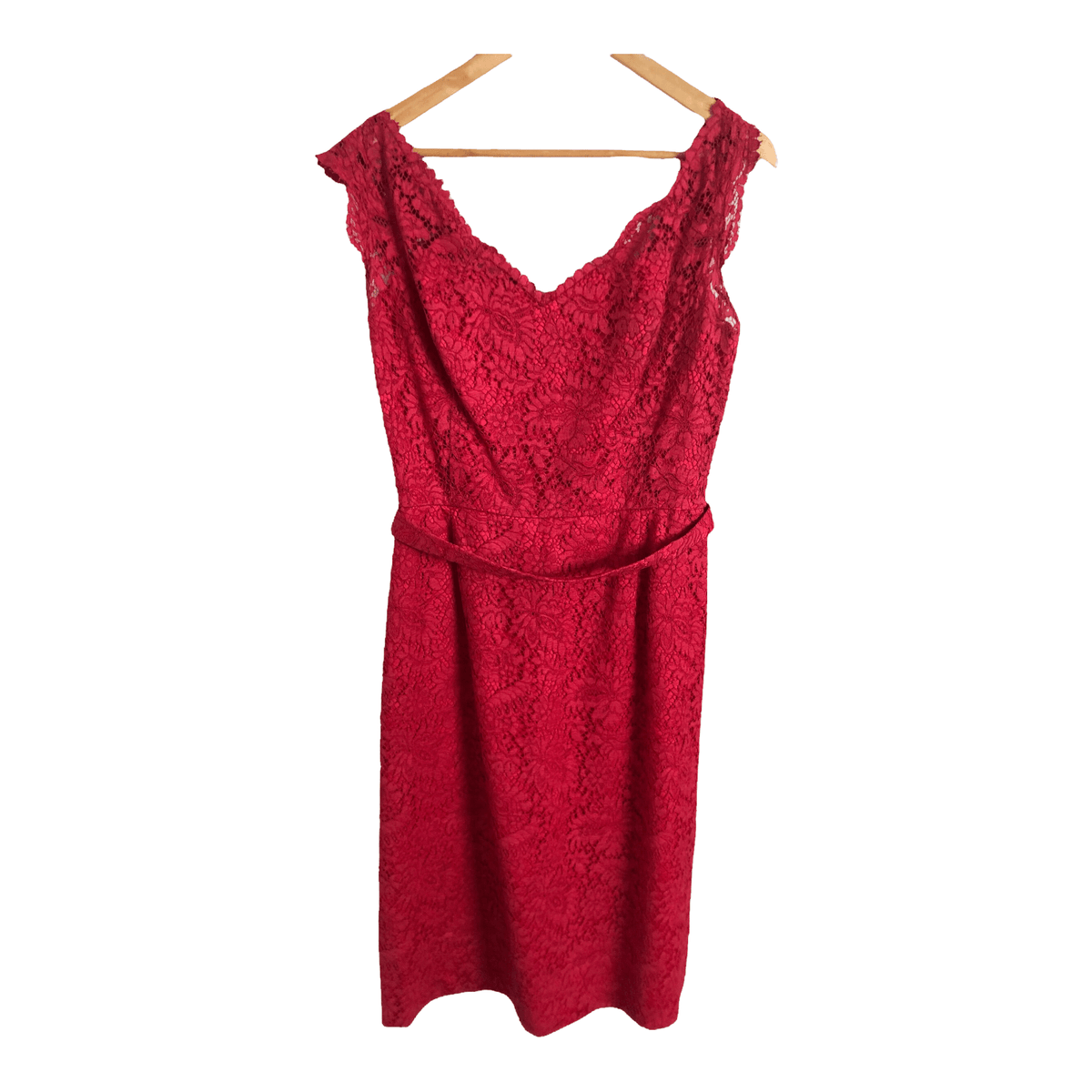 Unbranded Vintage Sleeveless Lace Belted Midi Dress Dark Pink UK Size 10-12 - Ava & Iva