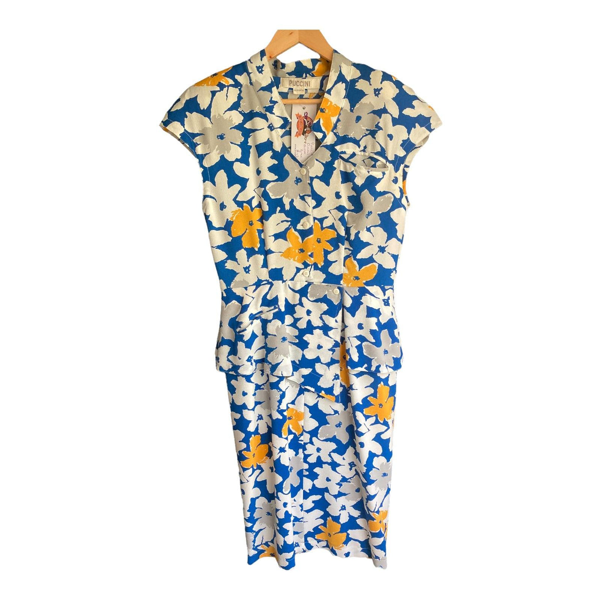 Puccini Blue And White Floral Dress Short Sleeved Dress UK Size 14 - Ava & Iva