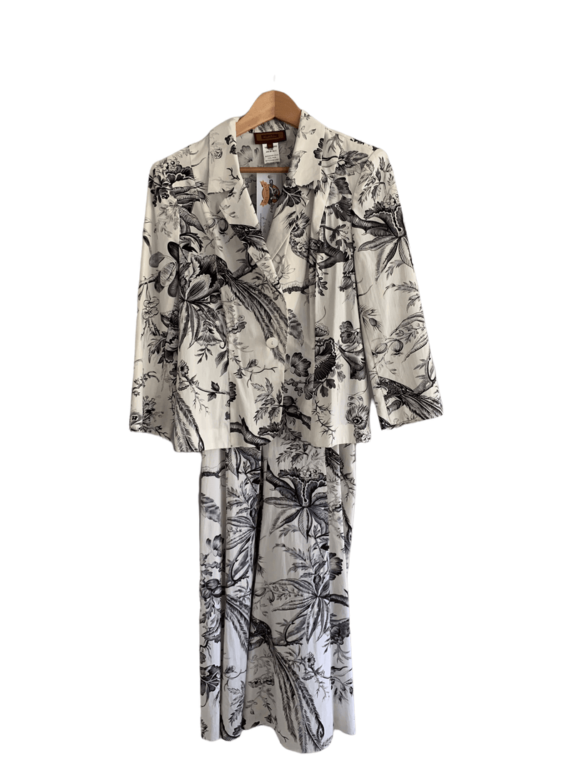 Renato Nucci Cotton Dress and Jacket Suit Floral Black and White UK Size Large - Ava & Iva