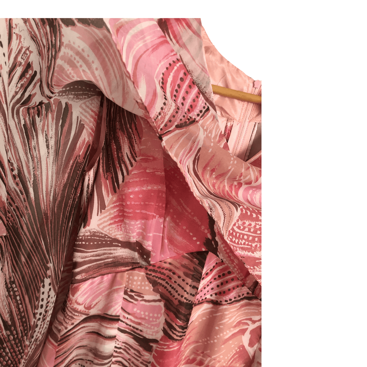 En Ka Vintage Sleeveless Chiffon Maxi Cape Dress Pink Multi Swirl Block Print UK Size 8-10 - Ava & Iva