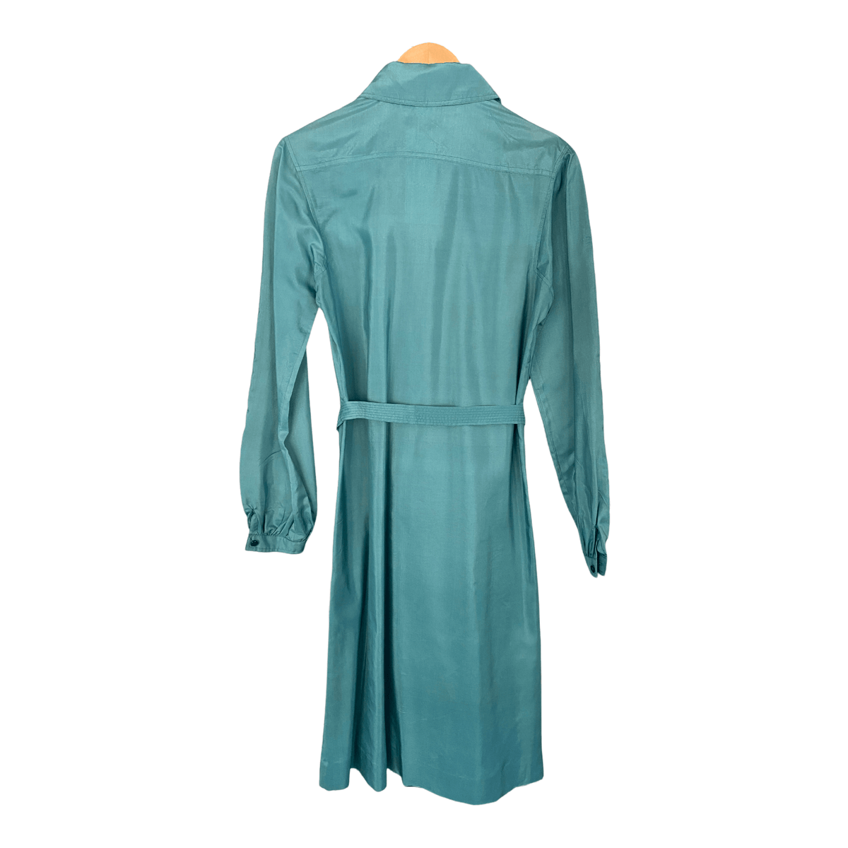Vintage Chinese 100% Silk Dress with Belt Teal Green UK Size 10 - Ava & Iva