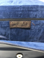 Checker Leather Vintage Blue Clutch Bag with Suede Interior - Ava & Iva