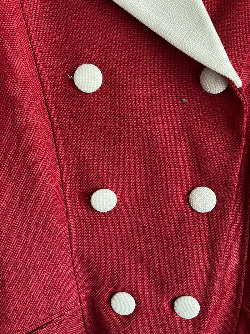 Vintage Raspberry And Cream Edged Skirt Suit UK Size 14 - Ava & Iva