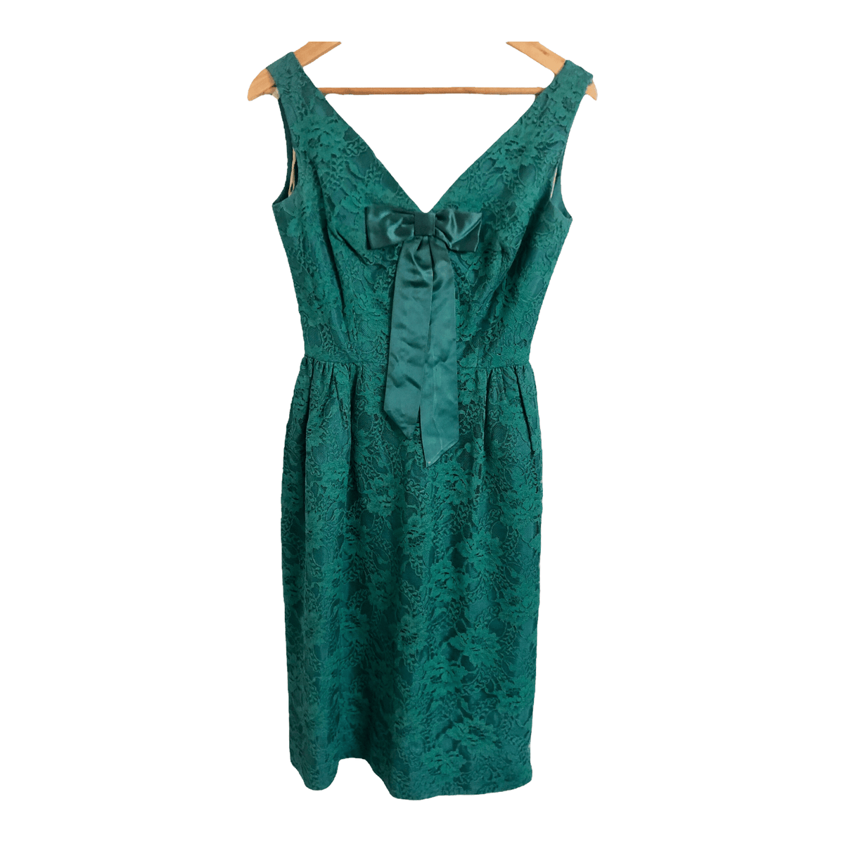 Unbranded Vintage Lace Guipure Sleeveless Midi Dress Fern Green XS UK Size 6 - Ava & Iva