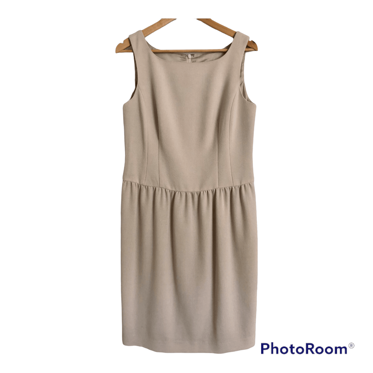 Paddy Cambell 100% Wool Crepe Sleeveless Shift Dress Beige UK Size 14 - Ava & Iva